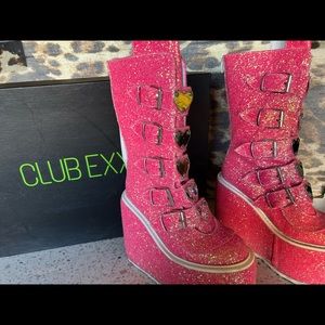 Hot Pink Glitter platform boots for festival